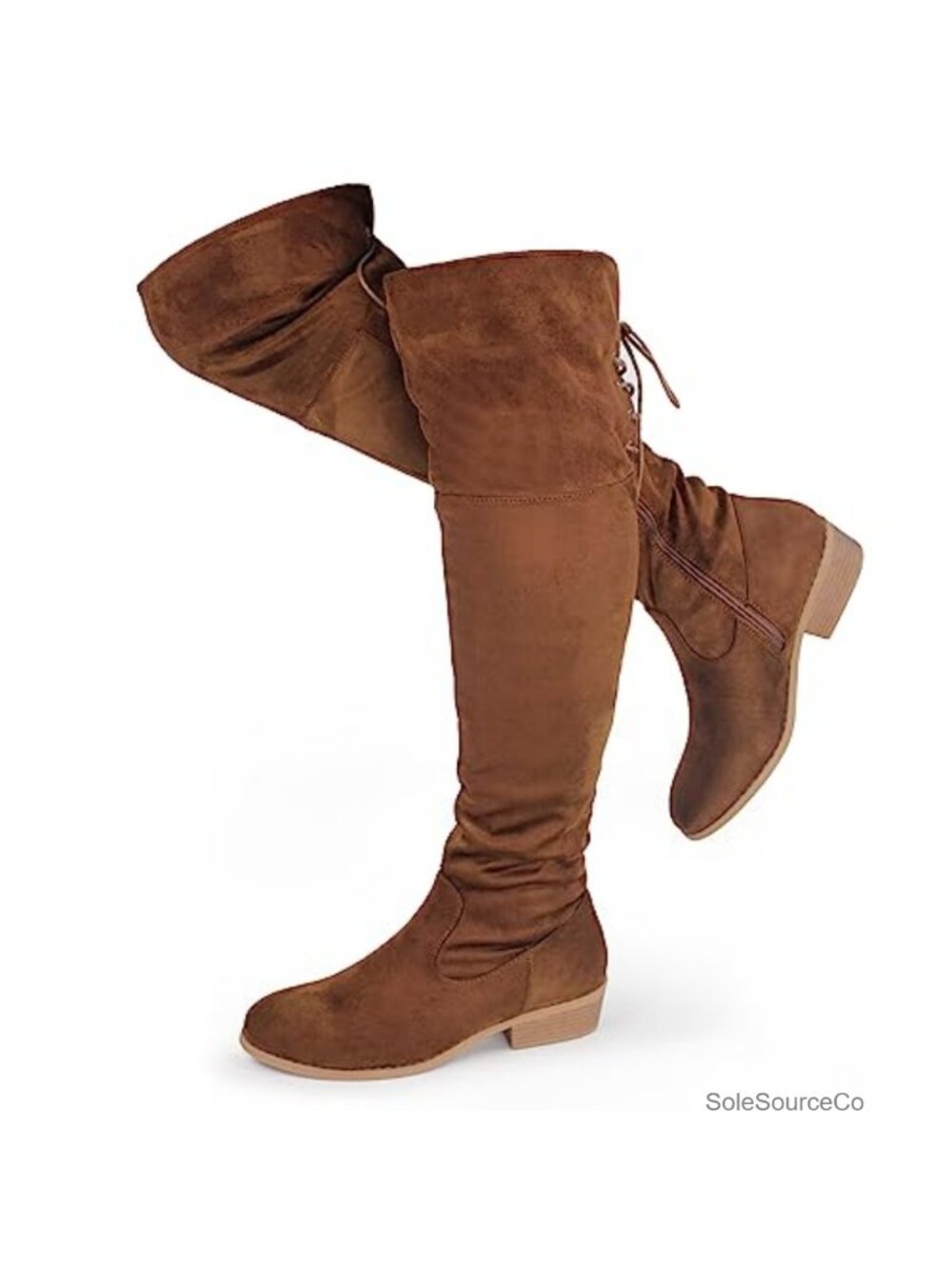Hawkwell Women's Over The Knee Boots Faux Suede Low Flat Heel Thigh High